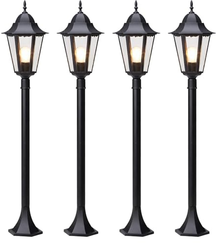 Wegeleuchten 4er Set Außenlaternen E27 IP44 Schwarz 125 cm Gartenlampen | BURI, Aluminium Druckguss, wetterfest, Gartenbeleuchtung, Wegbeleuchtung, rustikales Design, Terrasse, Außenlampe, langlebig