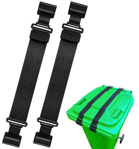 2 Pcs Wheelie Bin Locks, Adjustable Bin Straps for Wheelie Bins, Lock for 32-96 Gallon Bins, Suitable for Daily Use or Sharing with Neighbors