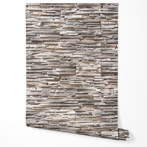 GP TONER Vliestapete Steinoptik Beige Grau 3D Naturstein Wandtapete Modern Wohnzimmer Schlafzimmer Küche Flur Rustikal Industrial UV-beständige Tapete 10m x 0,5m