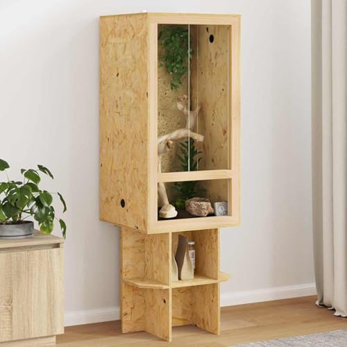 Nqyjm Terrarium Braun 50 x 50 x 150 cm OSB Terrarium aus Holz für drinnen/draußen, Reptilienkäfig für Schildkröte, Gecko Eidechse Schlange Spinnen Skorpion Käfer Gehörnter Frosch ohne Seitenglas