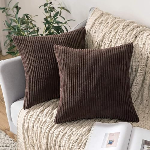 MIULEE 2er Set Kissenbezüge Cord Kissenbezug Kissenhülle Dekorative Zierkissen Sofakissen Couchkissen Dekokissen Zierkissenbezug Deko Kissenhülle für Sofa Wohnzimmer 50x50 cm Braun