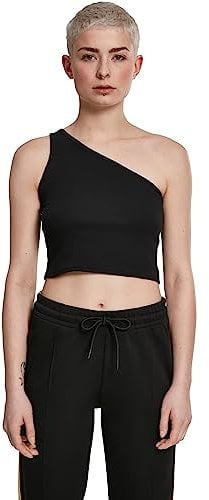 Urban Classics Damen Ladies Cropped Asymmetric Sport Tank Top, Schwarz (Black 00007), Medium (Herstellergröße: M)