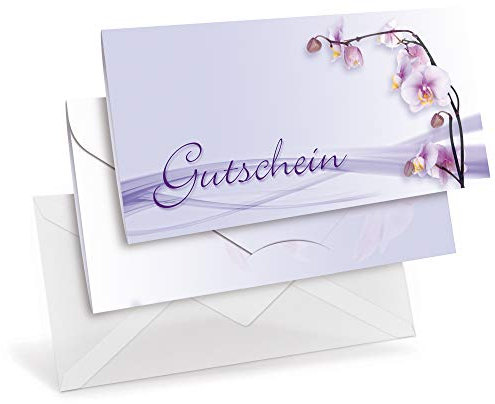Gutscheinkarten (10 Stück) mit transparenten Briefumschlägen - Geschenkgutscheine für Beauty, Kosmetik, Wellness - DIN lang Faltkarte verschließbar, blanko Vordruck zum Eintragen der Werte