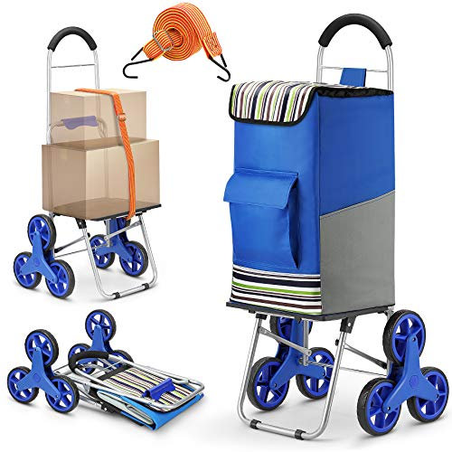 Popolic Verbesserter Einkaufstrolley, 2-in-1 zusammenklappbarer Einkaufswagen, 75 l Kapazität & Sackkarre, super Beladung, 50 kg, arbeitssparend für Treppensteigen, mit verstellbarem Gummiseil, 3