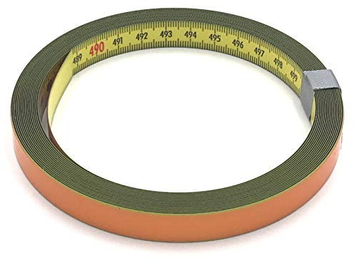 Skalenbandmaß 50cm mit Selbstklebefolie - Bezifferung von links nach rechts - Stahl, gelb mit Polyamid Beschichtung - Breite: 13mm, mit Duplexteilung - Gehrungsband Anschlagband Rollbandmaß Lineal