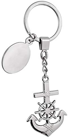 SILBERKANNE Schlüsselanhänger Ruder und Anker mit Gravurplatte 11,5x4 cm Premium Silber Plated edel versilbert in Top Verarbeitung