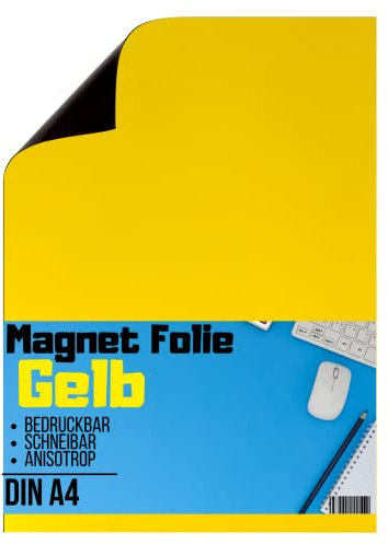 Magnetfolie DIN A4 - Magnetband - Bedruckbar und Beschreibbar Magnet Folie zum Beschriften zum Schneiden Stanzen und Basteln [1 Stück] (Gelb)