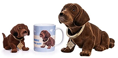 Rakso Oskar Schneider GmbH & Co. KG Original Wackeldackel-Sparset mit Porzellan-Tasse und Echtheitszertifikat