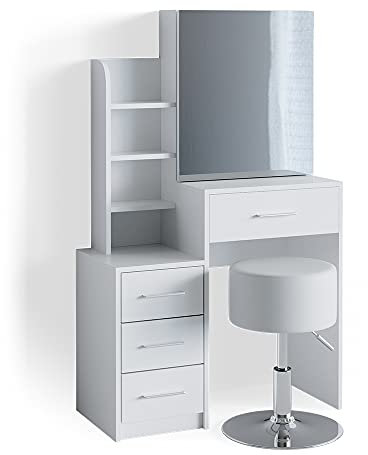 Vicco Schminktisch Conrada, Kosmetiktisch mit Spiegel, Weiß, 80 cm mit Hocker