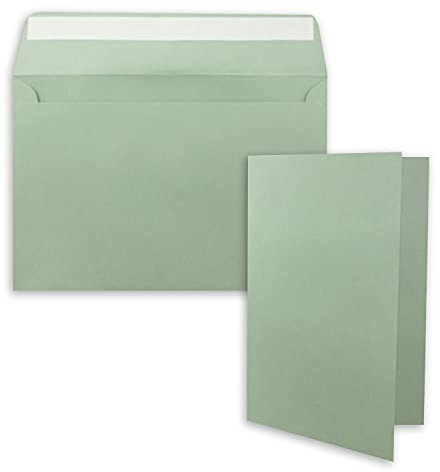 25x Faltkarten-Set DIN A5 14,8 x 21 cm in Eukalyptus (Grün) mit Briefumschlägen DIN C5 Haftklebung - für große Einladungen und Karten zum Geburtstag oder Hochzeit