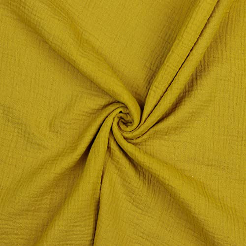 VmG-Store Double Gauze Musselin Stoff Tex zertifiziert Uni Meterware über 40 Farben 100% Baumwolle (011 I Ocker, 100 x 135cm)