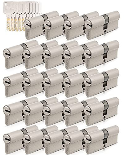 GERCAR - Pro - Lot 24x cylindre à double entrée 70 mm - 24x cylindre serrure/barillet de porte d'entree/interieure 35/35 mm - En laiton Avec 120 clés - Longueur : 70 mm, A: 35 B : 35