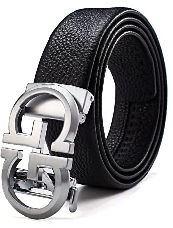 ARIMIA Mode Diamant Herren Echt Leder Ratsche Gürtel Schwarz Einstellbare Länge Vollnarben Weiches Echtes Rindsleder Gurt Breit, Silber Schwarz G1, Adjustable from 46 to 50 Waist
