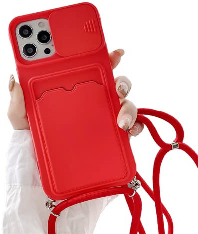 Rokmym Coque pour iPhone 11 avec Cordon de Collier,Coque Protection Caméra Slide Case pour iPhone 11 Silicone TPU Bumper Coque avec Slot Card Holder Housse pour iPhone 11