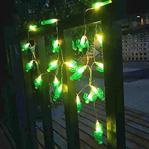 Riaxuebiy 10 Fuß 20 LEDs Kaktus Lichterkette, Sommer Strand Thema Dekoration, Mexiko/Mittelmeer-Stil Haus Dekor Batterie-betrieben für Mädchen Jungen Schlafzimmer (Batteriebetrieben, Kaktus)