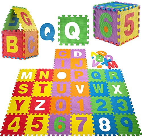GAMES PLANET XXL Puzzlematte, Set mit 86 Teilen, ca. 3,6 m², Zahlen und Buchstaben, Kinderspielteppich Alphabet Spielteppich Spielmatte für Kinder