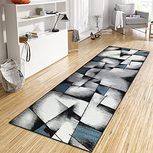 WTHYGB Teppich Läufer Flur Küche 40x80 cm, Modern rutschfest Waschbar Dauerhaft Küchenläufer Flurläufer, Lang Polyester Grau und Blau Teppichläufer für Korridor, Schlafzimmer, Innen Wohnzimmer