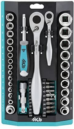 HB Steckschlüsselsatz 65-teilig, 1/2 1/4 Zoll Umschaltknarre, Feinverzahnung 120 Zähnen, Vierkant-Schraubendreher, Verlängerung mit hex head, Torx/PZ/PH/SL/HEX Bit, hergestellt in Taiwan AKM022-G