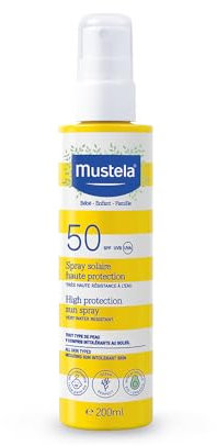 Mustela Spray Sun Milk Spf 50, Gesicht, Körper, mit Avocado und Vitamin E, Babys, Kinder, ganze Familie, für die Schwangerschaft geeignet - sehr hoher Schutz vor UVB- und UVA-Strahlen (200ml)