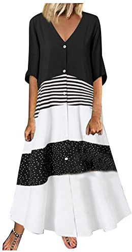 MICKURY Ever Abendkleid Seidenrock Abendkleid Zweiteiler Madeleine Kleider Langer Woll Mode Damen V Ausschnitt Kurzarm Kleid Mit Karodruck Langes Freizeitkleid C-Schwarz L