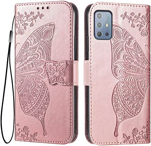 EASSGU Leder Handyhülle für Motorola Moto G10 / G20 / G30 (6.5 Inches) Flip-Folio Magnetische Hülle mit 3 Kartenfach, 1 Wallet, Sturzfeste, Kratzfeste Case - Roségold