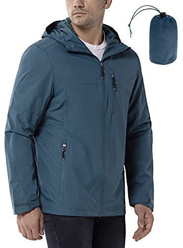 33,000ft Veste de pluie imperméable pour homme - Veste légère et légère - Coupe-vent - Avec capuche, Bleu fer profond, XXXL