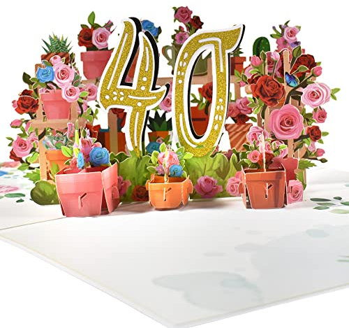 GREETING ART 40. Geburtstagskarte, Pop Up Karte zum 40 Jahrestag,Geburtstagskarte 40 Pop Up, 3D Pop Up Karte Geburtstag Grußkarte für Frauen Mütter Mädchen Männer Freunde