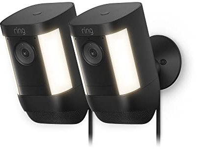 Ring Spotlight Cam Pro Plug-In| Outdoor Security Camera 2K Video with Ring Vision, 3D Motion Detection, Bird's-Eye View, LED Spotlights, alternative to CCTV | 30-day free trial of Ring Home |2 Cameras