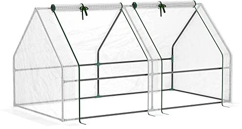 Outsunny Mini Small Greenhouse with Steel Frame & PE Cover & Zipped Window Poly tunnel Steeple for Plants Vegetables, 180 x 90 x 90 cm, White
