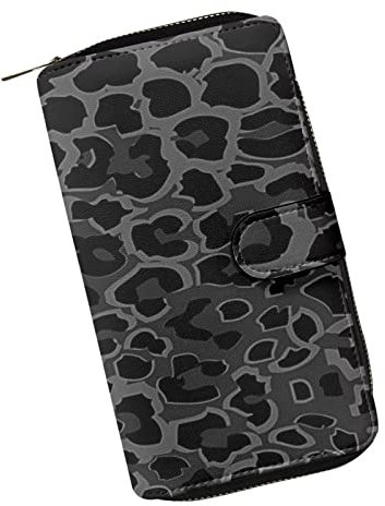 COEQINE Tier-Geldbörse, niedliches Huhn, lange Leder-Geldtasche, Handtasche mit Reißverschluss für Münztelefon, Reisehandtasche für Party, Schwarz Leopard, Animal-Print