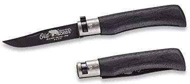 Coltello Antonini, serie Old Bear®, misura M, manico multistrato nero, ghiera nichelata, lama acc.inox rivestita in PTFE nero - art. 9303/19_MNK