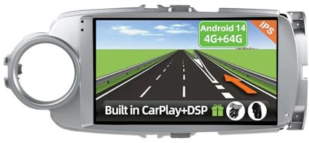 YUNTX [4GB+64GB] Autoradio 2 DIN Android 14 per Toyota Yaris GRMN (2012-2017)-[Incorporato Carplay/Android Auto/DSP/GPS]-IPS 2.5D 9 Touch Screen-Camera+MIC-DAB/Mirror Link/Bluetooth 5.0/WiFi/USB/4G
