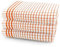 Velosso Large Checkered Chunky Kitchen Tea Towel Bundle Set Quality Cotton Soft and Absorbent Dish Towels, Tea Towels with Embroidery (Orange, 3 Pack)