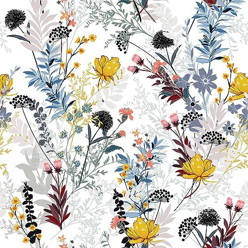 VEELIKE Papel Pintado Hojas Azul Papel Autoadhesivo Pared Flores Blanco Papel Adhesivo para Muebles Baño Papel Pared Tropical Fotomurales Decorativos Pared Habitacion Papel Tapiz Salon 44,5cmx300cm