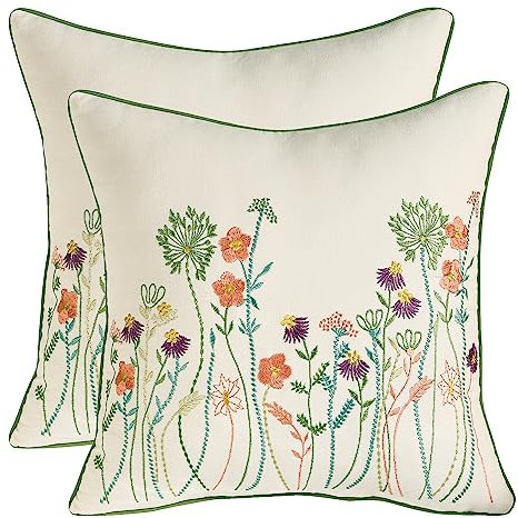 Tosleo Bestickte dekorative Wurfkissenbezüge 45 x 45 cm für Gartenlounge Sofa Dekokissen Wohnzimmer Schlafzimmer 2 Stück Set Kissenbezüge Blumenmuster (Rosa lila Blume, 45 x 45 cm)