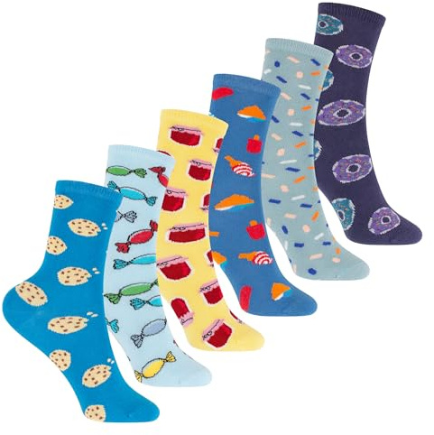 Footstar Bunte Baumwoll Basic Socken (6 Paar) mit lustigen Motiven für Mädchen & Jungen
