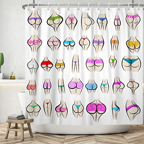 ASDCXZ Lustig Duschvorhang 180x200 cm, Lustig Bunt Hintern Kurve Muster Weiß Bad Waschbar Duschvorhänge Polyester Textil Wasserdicht Badevorhang für Badewanne mit 12 Haken