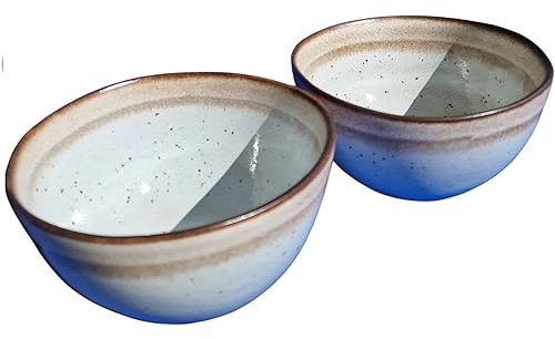 PintoCer - Ciotole di cereali, set di 2 ciotole, ceramica di gres, ciotola disannuo, ciotola zuppa. Colore: Blu Marrone
