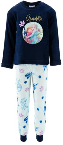 Disney Elsa e Anna Pigiama per Ragazze, T-Shirt e Pantaloni Lunghi Set da 2 Pezzi per Ragazza, Pigiama in Morbido Pile Blu Design Frozen Arendelle, Regalo Pigiama per Bambina | 8 Anni - Blu