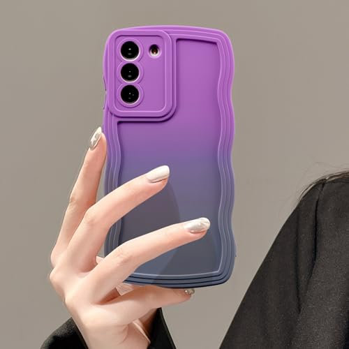 UEEBAI Farbverlauf Hülle Kompatibel mit Samsung Galaxy S21 5G Hülle, Wellen Rahmenform Handyhülle Ultra Dünne Silikon Weich TPU Stoßfeste Schutzhülle Anti-Kratzen Bumper Case Cover, Lila Grau