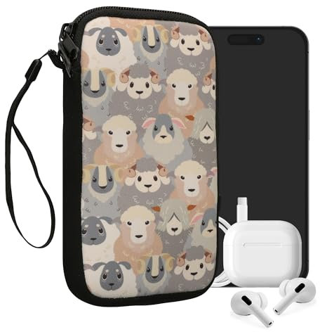 kwmobile Handytasche für Smartphones L - 6,5 - Neopren Handy Tasche Hülle Cover Case Schutzhülle - Schaf Weiß Braun Grau - 16,5 x 8,9 cm Innenmaße