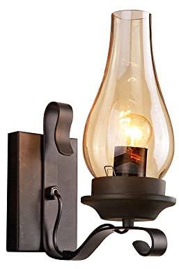 Queeucaer Wandleuchte Antik Industrie Wandlampe Retro Wandleuchte Metalllicht Schwarz (Schlafzimmer,Flur, Wohnzimmer),E27 Fassung,30x20x15cm, Glass, Iron