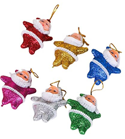 Juego de 6 mini adornos de Navidad para decoración de árbol de Navidad, pequeñas figuras de Papá Noel para manualidades de Navidad, decoraciones colgantes de árbol de Navidad