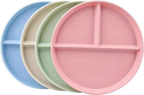 4 Pcs Portion Control Plate,9 Inch Plastic Divided Plates for Adults with 3 Compartments Suitable for Most People, Dishwasher Safe
