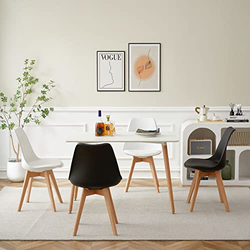 LafeuR Esszimmergruppe Esstisch mit 4 Stühlen, Essgruppen für 4 Personen, 4er Set Esszimmerstühle mit Tisch für Wohnzimmer Küche Büro(Weiß Tisch + 2 Schwarz & 2 Weiß Stühle)