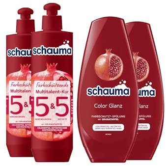 Schauma 5&5 Farbschützende Multitalent-Kur (2x300 ml) Haarmaske Haarkur Farbschutz & Splissversiegelung & Farbschutz Spülung Color Glanz (2x250 ml) Haarspülung langanhaltender Glanz