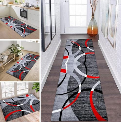 ZDYHMrj Teppich Läufer Flur Küche rutschfest waschbar Teppichläufer Lang 100X300CM Grau Schwarz Weiß Rot Korridor Teppichmatten Kücheteppich Schlafzimmer Wohnzimmer Flurmatten Breit 40-120cm