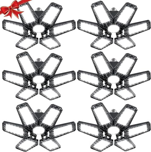 YIQIBRO Plafoniera LED Lampada da Garage 185W 18500LM 6 Pezzi - 6500K Lampada da Garage a LED Soffitto con 6+1 Pannelli Deformabili E27/E26 per Officine, Scantinati