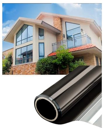 Película de privacidad unidireccional para ventanas de cristal, película reflectante estática anti UV, película tintada de espejo para ventana de privacidad para oficina en casa, negro y plateado,