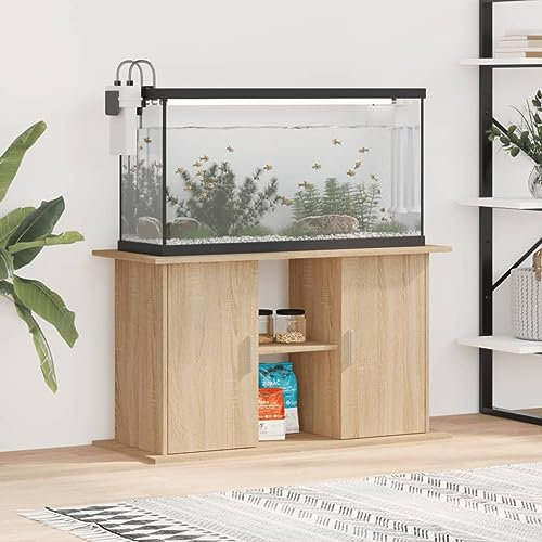 Homgoday Aquariumständer mit Fächer und Ablagen Aquarienschrank Aquarium Unterschrank Aquarium Tisch Aquarienunterschrank Terrarium Schrank Sonoma-Eiche 101x41x58 cm Holzwerkstoff